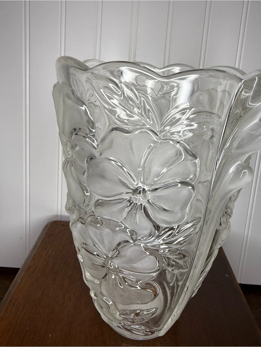 9.5” Studio Nova Frosted Pansy Bouquet Frosted Clear Glass Vase Winged Handles